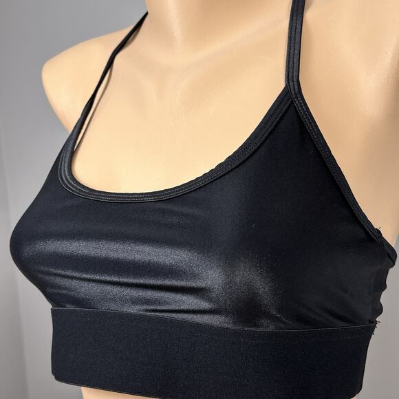 Noli Liquid Studio Bra Medium Black Gloss Scoop Neck Racerback Yoga Stretch - Picture 2 of 5